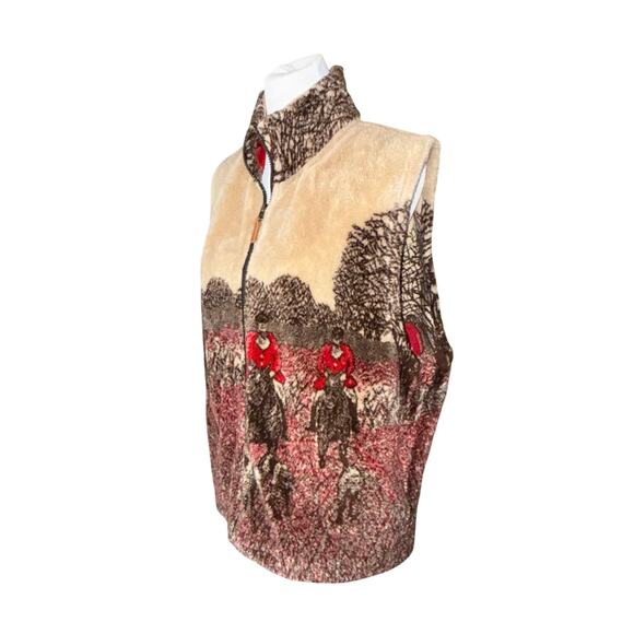 Vtg 90s Outback Trading Company Size Large Fleece Vest Equestrian Horse Fox Hunt - Picture 4 of 7